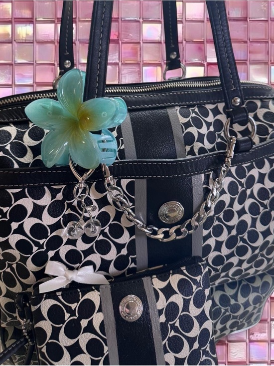 Coach Handbags - Coach Black & White Signature Canvas Tote with Chain Detail